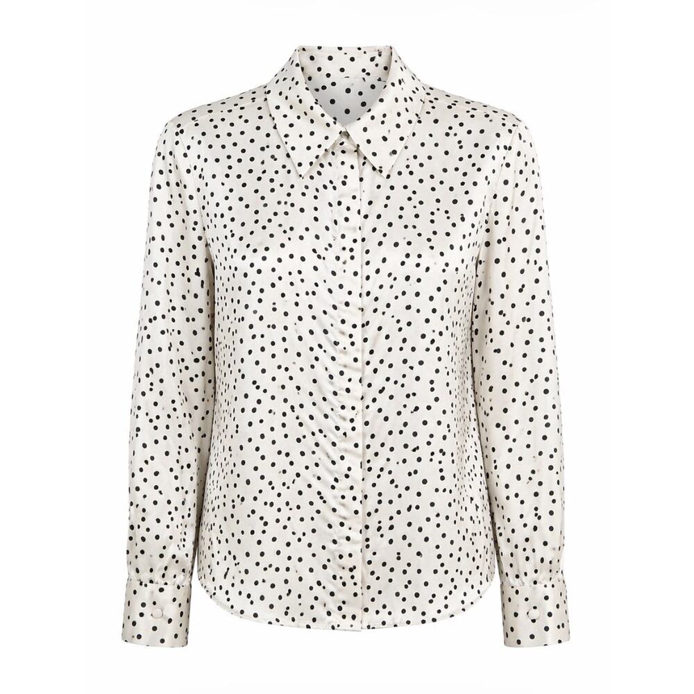 ZARA Black and White Polka Dot Satin Effect Blouse TREND Size Medium EUC